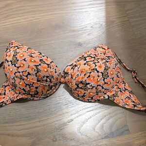 Floral Orange and Black Bikini Top
